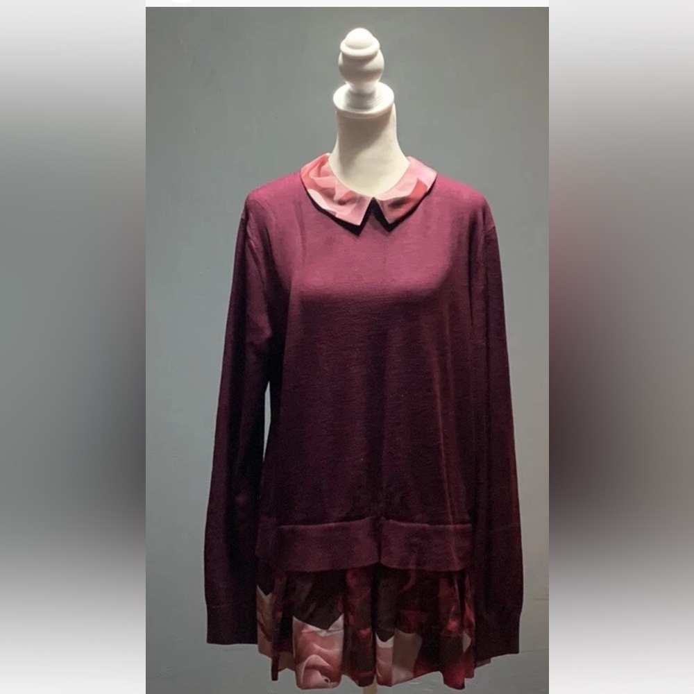 Ted Baker Women's Sz 4/US 10 Burgundy Collared Layered-Look Brianca Sweater